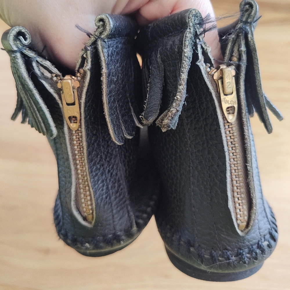 Black Leather Kids Shoes with Zipper